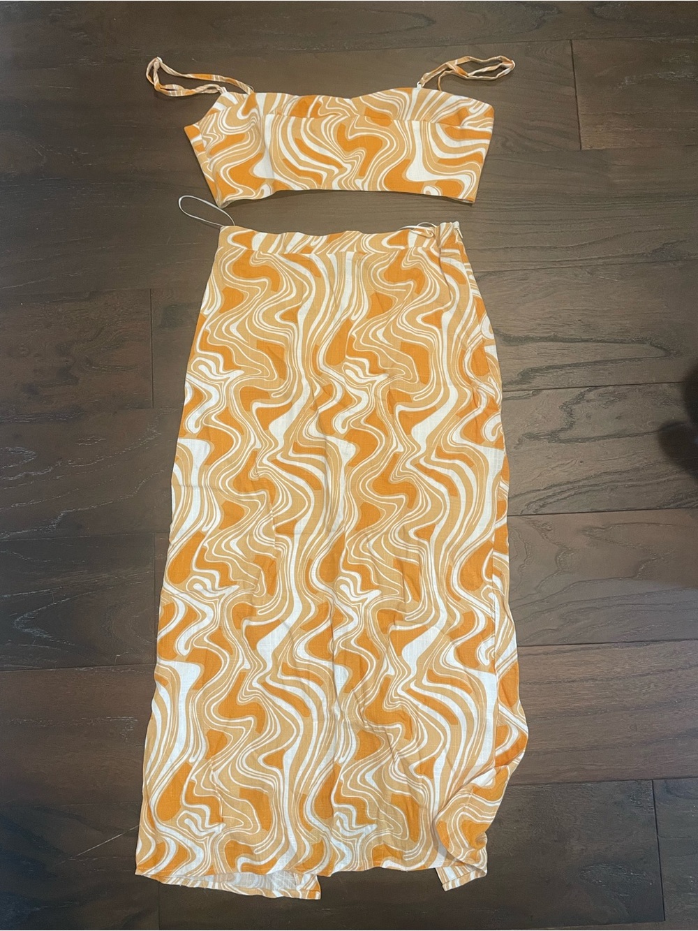 Caara Orange Crop Top and Skirt Linen Blend Set